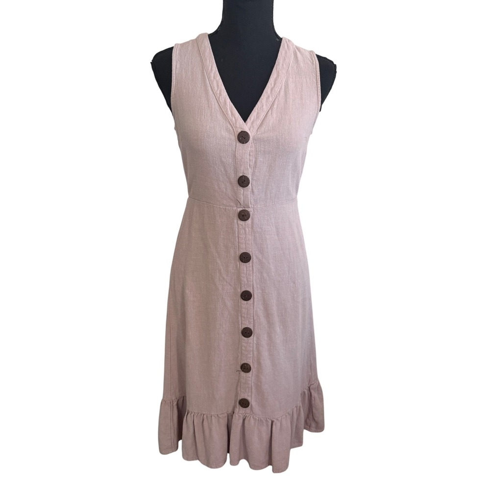 Monteau Womens Mauve Linen Blend Midi Dress M Boho Coastal Earthy Prairie